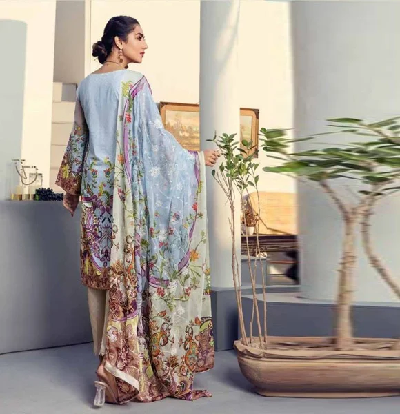 Digital Printed Bamber Chiffon Embroidered Duppatta and Banarsi Trouser Collection Design BI-09