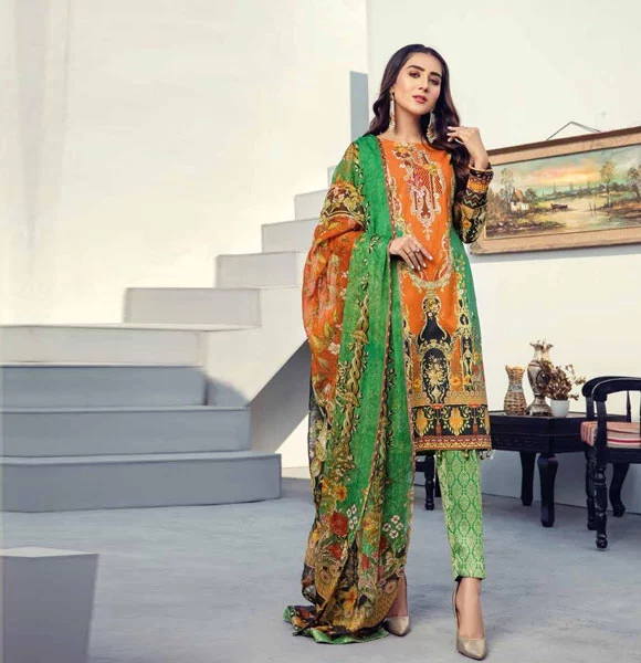 Digital Printed Bamber Chiffon Embroidered Duppatta and Banarsi Trouser Collection Design BI-02