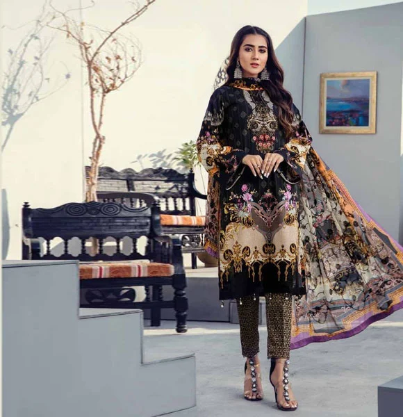 Digital Printed Bamber Chiffon Embroidered Duppatta and Banarsi Trouser Collection Design BI-03