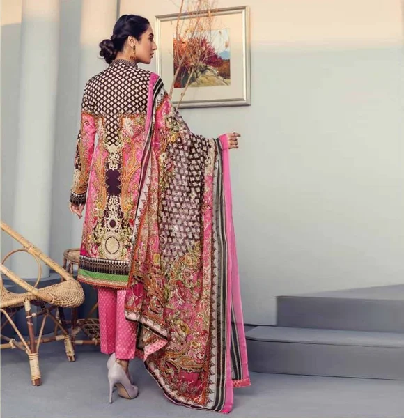 Digital Printed Bamber Chiffon Embroidered Dupatta and Banarsi Trouser Collection Design BI-12