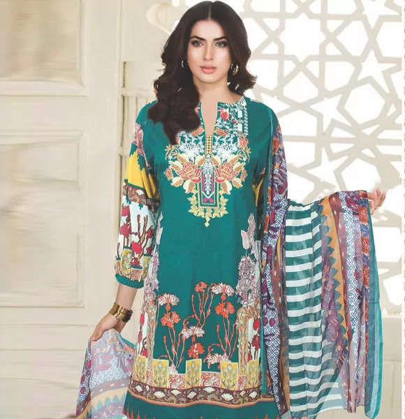 Print Embroidered Lawn Shirt with Print Dupatta-JH453A