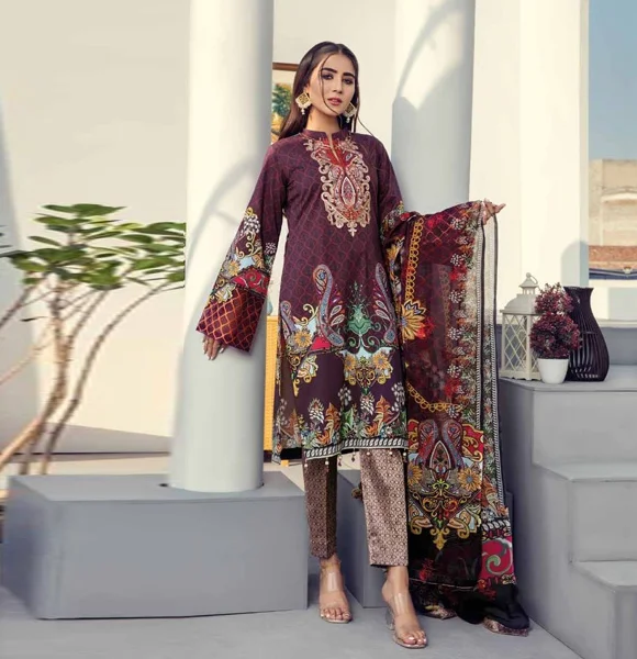 Digital Printed Bamber Chiffon Embroidered Dupatta and Banarsi Trouser Collection Design BI-07