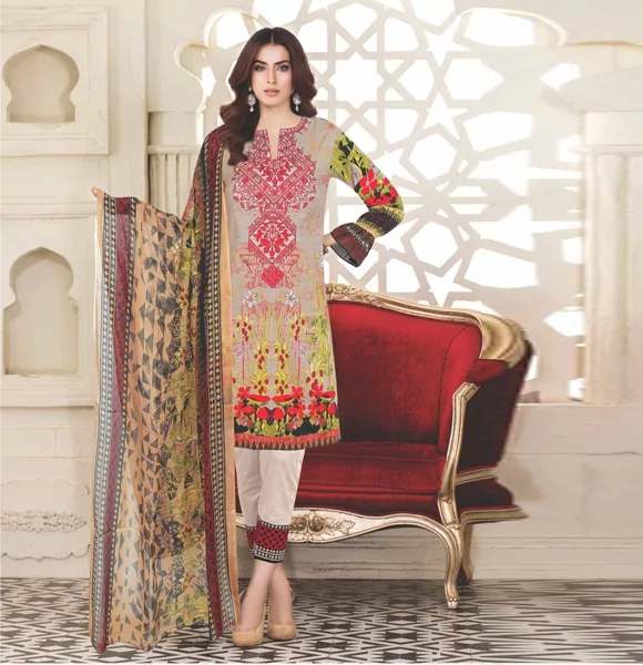Print Embroidered Lawn Shirt with Print Dupatta-JH455A