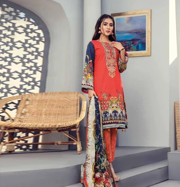 Digital Printed Bamber Chiffon Embroidered Duppatta and Banarsi Trouser Collection Design BI-05