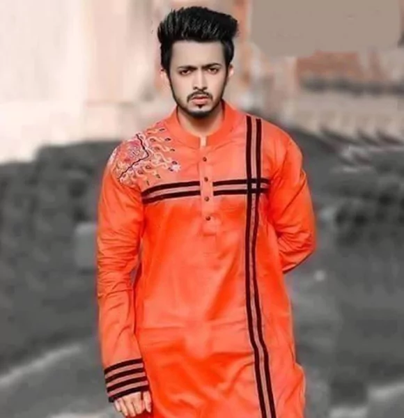 Orange Embroidery Cotton Panjabi for Men's