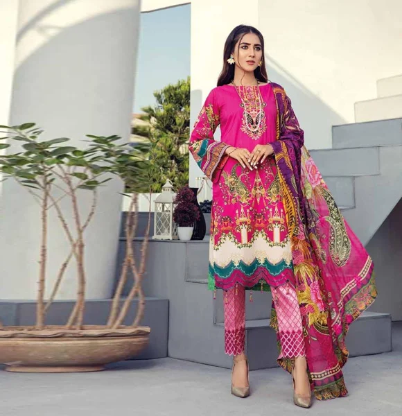 Digital Printed Bamber Chiffon Embroidered Dupatta and Banarsi Trouser Collection Design BI-06