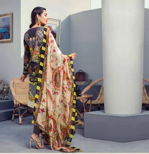 Digital Printed Bamber Chiffon Embroidered Dupatta and Banarsi Trouser Collection- Design BI-01