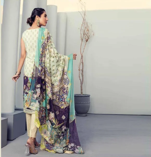 Digital Printed Bamber Chiffon Embroidered Dupatta and Banarsi Trouser Collection Design BI-11
