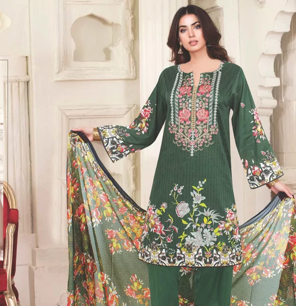 Print Embroidered Lawn Shirt with Print Dupatta-JH458A