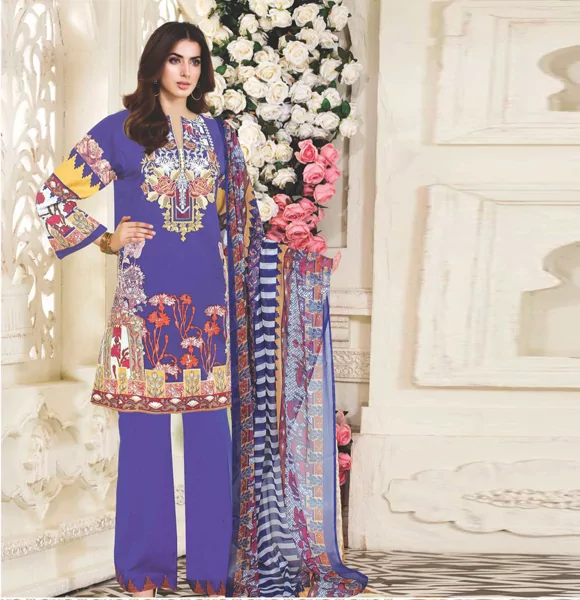Print Embroidered Lawn Shirt with Print Dupatta-JH453B