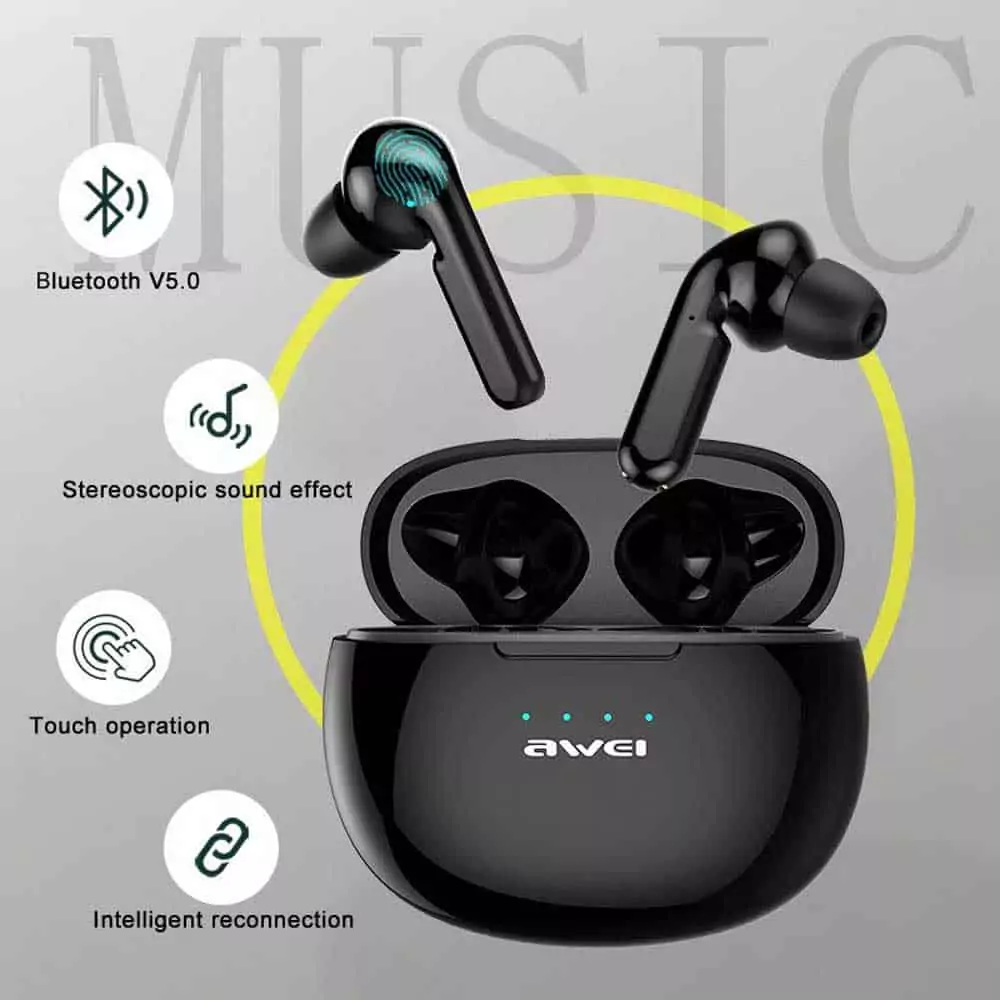 Awei T13 Touch TWS Dual Ear Bluetooth Earbuds With Charging Doc