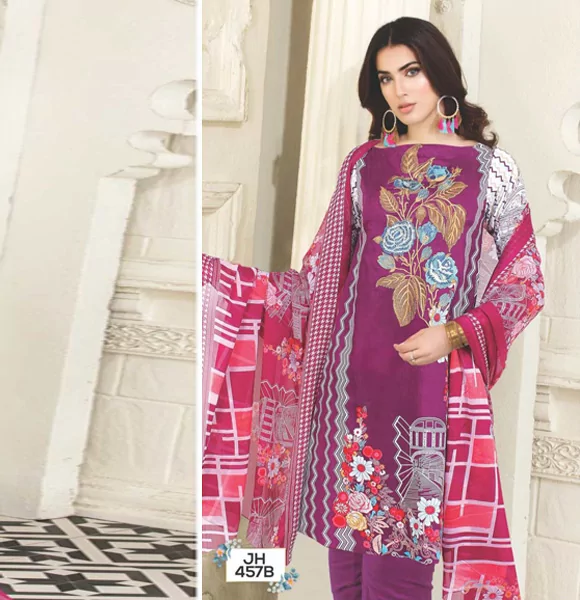 Print Embroidered Lawn Shirt with Print Dupatta-JH457B